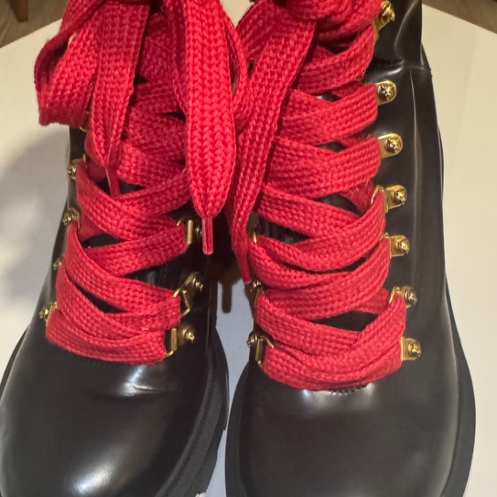 Black Platform Lace-Up Ankle Boots with Red Laces - Picture 5 of 5